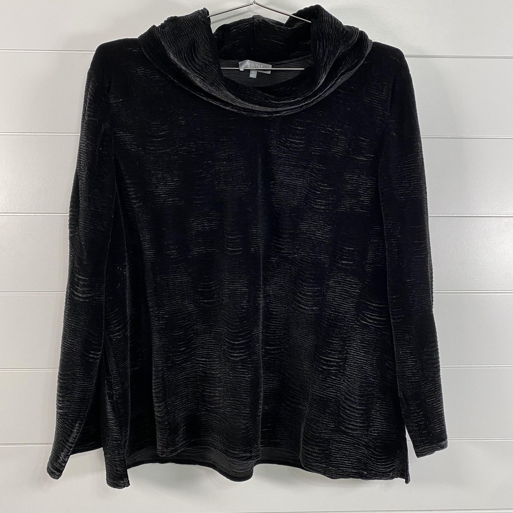 Habitat Tunic Top Womens XL Black Textured Velvet Cowl Neck Pullover Stretch
